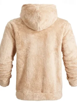 Best OUKU Men's Fleece Jacket Teddy Coat Hoodie Jacket Daily Vacation Thermal Warm Pocket Fleece Fall & Winter Plain Fashion Streetwear Hooded Regular Black Navy Blue Khaki Gray Jacket
