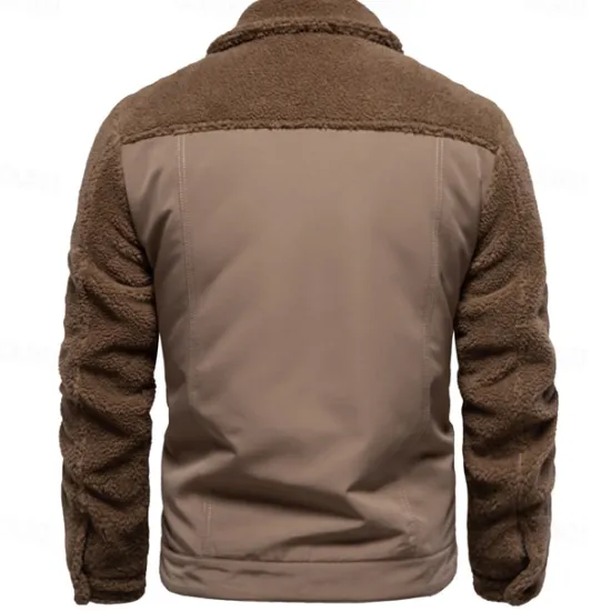 Outlet OUKU Men's Fleece Jacket Work Jacket Outdoor New Year Thermal Warm Patchwork Pocket Winter Spring & Fall Cross-Seasons Patchwork Fashion Streetwear Turndown Navy Blue Khaki Army Green Jacket