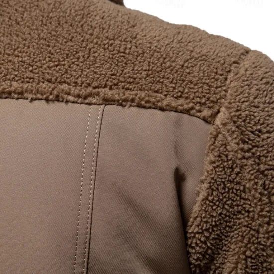 Outlet OUKU Men's Fleece Jacket Work Jacket Outdoor New Year Thermal Warm Patchwork Pocket Winter Spring & Fall Cross-Seasons Patchwork Fashion Streetwear Turndown Navy Blue Khaki Army Green Jacket