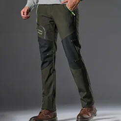 Hot OUKU Men's Fleece Lined Pants Black Trousers Waterproof Softshell Pants Winter Outdoor Windproof Thermal Warm 4 Zipper Pocket Elastic Waist Lightweight Bottoms Navy Climbing Traveling Ski / Snowboard