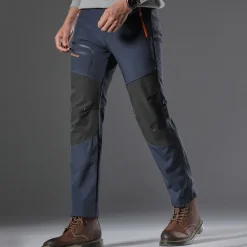 Hot OUKU Men's Fleece Lined Pants Black Trousers Waterproof Softshell Pants Winter Outdoor Windproof Thermal Warm 4 Zipper Pocket Elastic Waist Lightweight Bottoms Navy Climbing Traveling Ski / Snowboard