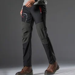 Hot OUKU Men's Fleece Lined Pants Black Trousers Waterproof Softshell Pants Winter Outdoor Windproof Thermal Warm 4 Zipper Pocket Elastic Waist Lightweight Bottoms Navy Climbing Traveling Ski / Snowboard