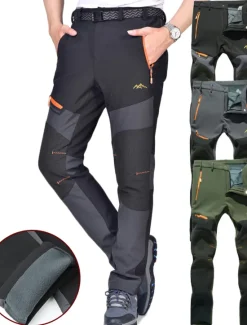 Discount OUKU Men's Fleece Lined Pants Hiking Pants Trousers Softshell Pants Winter Outdoor Thermal Warm Waterproof Windproof Insulated Lightweight Bottoms 5 Zipper Pockets Elastic Waist Pants Skiing Snowboard