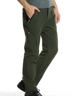 Discount OUKU Men's Fleece Lined Pants Hiking Pants Trousers Softshell Pants Winter Outdoor Thermal Warm Waterproof Windproof Insulated Lightweight Bottoms 5 Zipper Pockets Elastic Waist Pants Skiing Snowboard