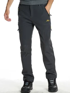 Discount OUKU Men's Fleece Lined Pants Hiking Pants Trousers Softshell Pants Winter Outdoor Thermal Warm Waterproof Windproof Insulated Lightweight Bottoms 5 Zipper Pockets Elastic Waist Pants Skiing Snowboard