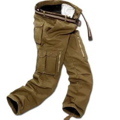 OUKU Men's Fleece Lined Pants Hiking Pants Trousers Work Pants Cargo Pants Track Pants Winter Outdoor Thermal Warm Windproof Fleece Lining Ripstop Bottoms khaki Black Army Green Fishing Climbing Running