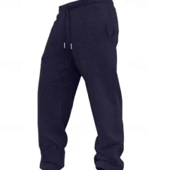Hot OUKU Men's Fleece Pants Sweatpants Trousers Casual Pants Drawstring Elastic Waist Straight Leg Plain Comfort Warm Full Length Outdoor Daily Going out Sports Fashion Black Blue