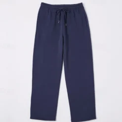 Outlet OUKU Men's Fleece Pants Sweatpants Trousers Straight Leg Sweatpants Drawstring Elastic Waist Baggy Plain Comfort Warm Full Length Outdoor Casual Daily Sports Fashion Black Navy Blue Micro-elastic