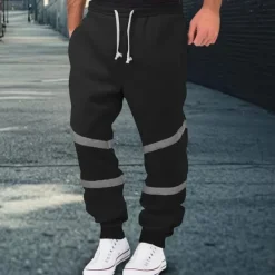 Sale OUKU Men's Fleece Pants Sweatpants Joggers Trousers Casual Pants Drawstring Elastic Waist Reflective Strip Plain Comfort Warm Full Length Sports Outdoor Daily Nightclub Fashion Streetwear Black Yellow