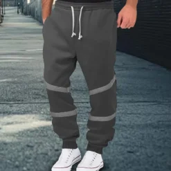 Sale OUKU Men's Fleece Pants Sweatpants Joggers Trousers Casual Pants Drawstring Elastic Waist Reflective Strip Plain Comfort Warm Full Length Sports Outdoor Daily Nightclub Fashion Streetwear Black Yellow