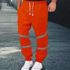 Sale OUKU Men's Fleece Pants Sweatpants Joggers Trousers Casual Pants Drawstring Elastic Waist Reflective Strip Plain Comfort Warm Full Length Sports Outdoor Daily Nightclub Fashion Streetwear Black Yellow