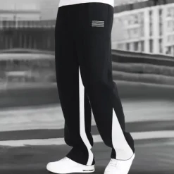 Discount OUKU Men's Fleece Pants Sweatpants Trousers Straight Leg Sweatpants Flared Sweatpants Pocket Drawstring Elastic Waist Color Block Comfort Breathable Outdoor Daily Going out Fashion Casual Black-White Black
