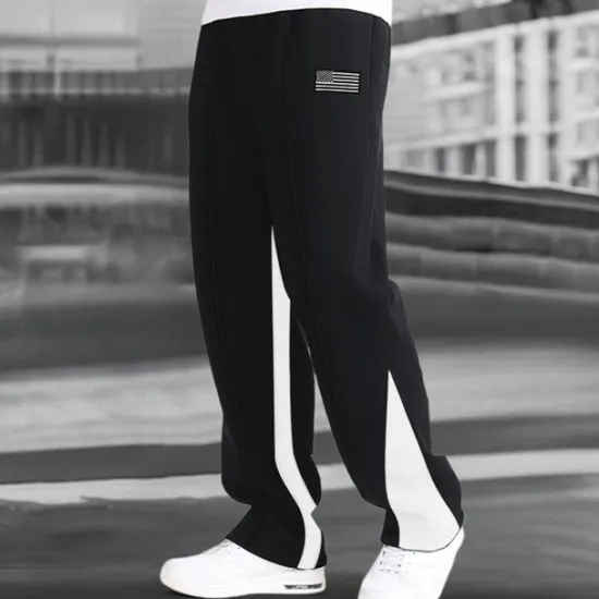 Discount OUKU Men's Fleece Pants Sweatpants Trousers Straight Leg Sweatpants Flared Sweatpants Pocket Drawstring Elastic Waist Color Block Comfort Breathable Outdoor Daily Going out Fashion Casual Black-White Black