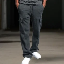OUKU Men's Fleece Pants Sweatpants Joggers Trousers Cargo Sweatpants Drawstring Elastic Waist Multi Pocket Plain Comfort Breathable Casual Daily Holiday Sports Fashion Black White