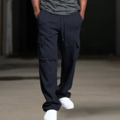 OUKU Men's Fleece Pants Sweatpants Joggers Trousers Cargo Sweatpants Drawstring Elastic Waist Multi Pocket Plain Comfort Breathable Casual Daily Holiday Sports Fashion Black White