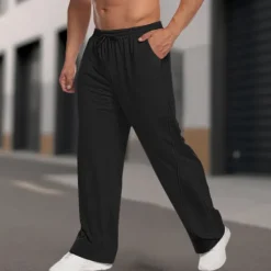 Hot OUKU Men's Fleece Pants Sweatpants Joggers Trousers Straight Leg Sweatpants Pleated Drawstring Elastic Waist Plain Comfort Warm Full Length Outdoor Casual Daily Sports Fashion Black Grey