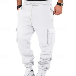 Sale OUKU Men's Fleece Pants Sweatpants Joggers Trousers Cargo Sweatpants Pocket Drawstring Elastic Waist Plain Comfort Warm Sports Outdoor Daily Fashion Casual Black White Micro-elastic