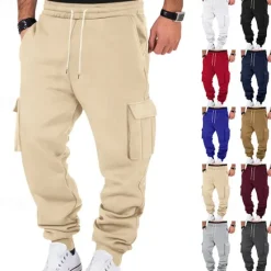 Sale OUKU Men's Fleece Pants Sweatpants Joggers Trousers Cargo Sweatpants Pocket Drawstring Elastic Waist Plain Comfort Warm Sports Outdoor Daily Fashion Casual Black White Micro-elastic