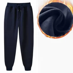 OUKU Men's Fleece Pants Sweatpants Joggers Winter Pants Trousers Side Pockets Elastic Waist Fleece Solid Color Comfort Warm Daily Casual Navy Apricot