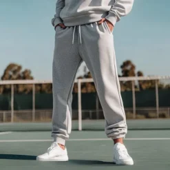 Online OUKU Men's Fleece Pants Sweatpants Joggers Workout Pants Track Pants Pocket Elastic Waist Solid Color Lightweight Full Length Casual Daily Trousers Athletic White Navy Blue Micro-elastic