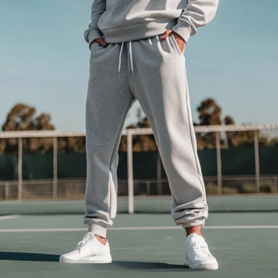Online OUKU Men's Fleece Pants Sweatpants Joggers Workout Pants Track Pants Pocket Elastic Waist Solid Color Lightweight Full Length Casual Daily Trousers Athletic White Navy Blue Micro-elastic
