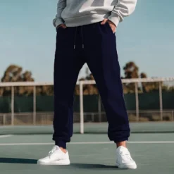 Online OUKU Men's Fleece Pants Sweatpants Joggers Workout Pants Track Pants Pocket Elastic Waist Solid Color Lightweight Full Length Casual Daily Trousers Athletic White Navy Blue Micro-elastic
