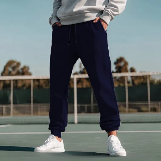 Online OUKU Men's Fleece Pants Sweatpants Joggers Workout Pants Track Pants Pocket Elastic Waist Solid Color Lightweight Full Length Casual Daily Trousers Athletic White Navy Blue Micro-elastic