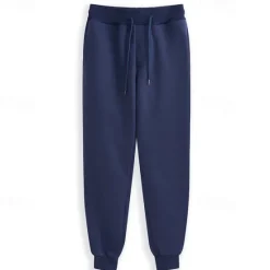 Online OUKU Men's Fleece Pants Sweatpants Joggers Workout Pants Track Pants Pocket Elastic Waist Solid Color Lightweight Full Length Casual Daily Trousers Athletic White Navy Blue Micro-elastic