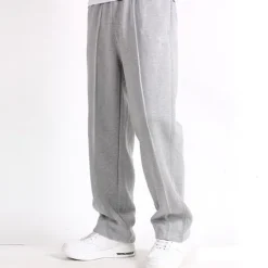 Sale OUKU Men's Fleece Pants Sweatpants Joggers Wide Leg Sweatpants Trousers Pocket Elastic Waist Plain Comfort Breathable Outdoor Daily Going out Casual Big and Tall Black Light Grey