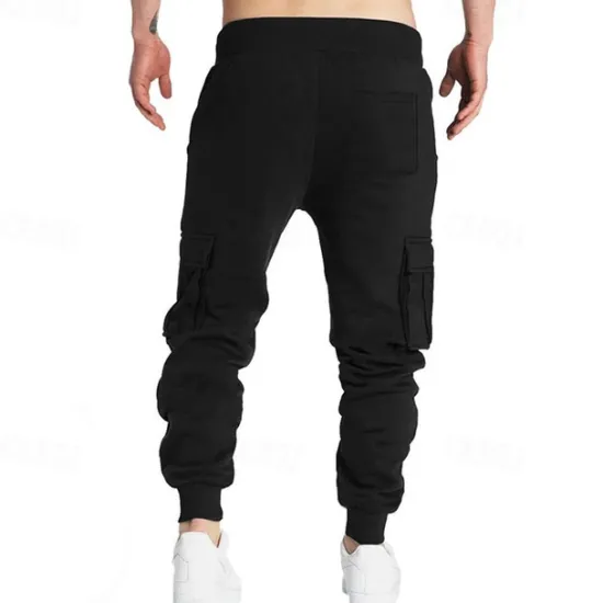 New OUKU Men's Fleece Pants Sweatpants Joggers Trousers Cargo Sweatpants Drawstring Elastic Waist Multi Pocket Plain Comfort Warm Full Length Outdoor Casual Daily Sports Fashion Black Khaki