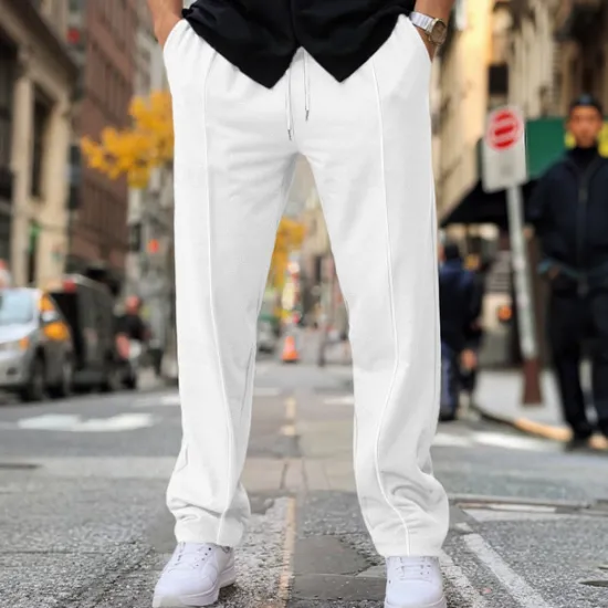 New OUKU Men's Fleece Pants Sweatpants Trousers Baggy Pants Drawstring Elastic Waist Pleats Plain Comfort Warm Full Length Home Casual Daily Sports Fashion Black White Micro-elastic