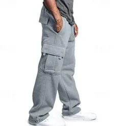 New OUKU Men's Fleece Pants Sweatpants Joggers Trousers Cargo Sweatpants Drawstring Elastic Waist Multi Pocket Solid Color Windproof Outdoor Full Length Casual Daily Fashion Streetwear Loose Fit Black White