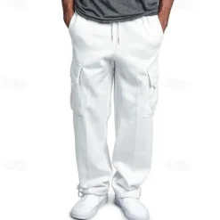 New OUKU Men's Fleece Pants Sweatpants Joggers Trousers Cargo Sweatpants Drawstring Elastic Waist Multi Pocket Solid Color Windproof Outdoor Full Length Casual Daily Fashion Streetwear Loose Fit Black White