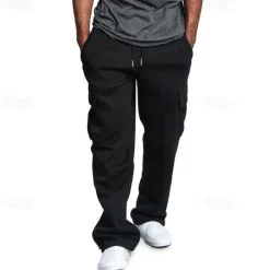 New OUKU Men's Fleece Pants Sweatpants Joggers Trousers Cargo Sweatpants Drawstring Elastic Waist Multi Pocket Solid Color Windproof Outdoor Full Length Casual Daily Fashion Streetwear Loose Fit Black White