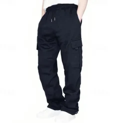 New OUKU Men's Fleece Pants Sweatpants Joggers Trousers Cargo Sweatpants Drawstring Elastic Waist Multi Pocket Solid Color Windproof Outdoor Full Length Casual Daily Fashion Streetwear Loose Fit Black White