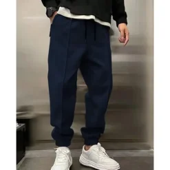 Hot OUKU Men's Fleece Pants Sweatpants Joggers Trousers Pleated Pants Drawstring Elastic Waist Plain Comfort Warm Full Length Outdoor Casual Daily Sports Fashion ArmyGreen Black