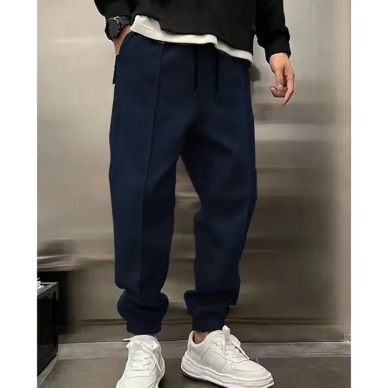 Hot OUKU Men's Fleece Pants Sweatpants Joggers Trousers Pleated Pants Drawstring Elastic Waist Plain Comfort Warm Full Length Outdoor Casual Daily Sports Fashion ArmyGreen Black