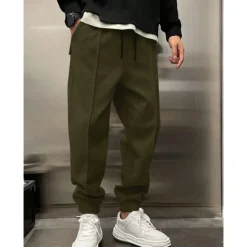 Hot OUKU Men's Fleece Pants Sweatpants Joggers Trousers Pleated Pants Drawstring Elastic Waist Plain Comfort Warm Full Length Outdoor Casual Daily Sports Fashion ArmyGreen Black