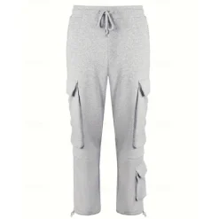 Hot OUKU Men's Fleece Pants Sweatpants Joggers Trousers Cargo Sweatpants Drawstring Elastic Waist Multi Pocket Plain Comfort Warm Full Length Outdoor Casual Daily Sports Fashion Black Light Grey