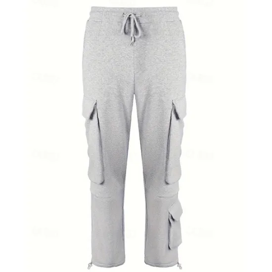 Hot OUKU Men's Fleece Pants Sweatpants Joggers Trousers Cargo Sweatpants Drawstring Elastic Waist Multi Pocket Plain Comfort Warm Full Length Outdoor Casual Daily Sports Fashion Black Light Grey