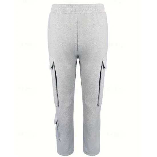 Hot OUKU Men's Fleece Pants Sweatpants Joggers Trousers Cargo Sweatpants Drawstring Elastic Waist Multi Pocket Plain Comfort Warm Full Length Outdoor Casual Daily Sports Fashion Black Light Grey