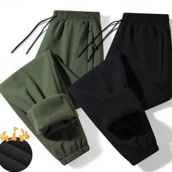 Hot OUKU Men's Fleece Pants Sweatpants Joggers Trousers Casual Pants Drawstring Elastic Waist Plain Waterproof Comfort Full Length Outdoor Casual Daily Sports Fashion Black Green