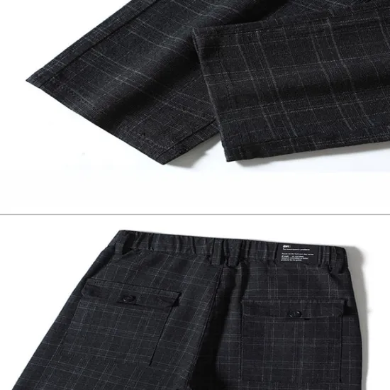 Best OUKU Men's Fleece Pants Winter Pants Trousers Chinos Plaid Dress Pants Pocket Elastic Waist Plaid Comfort Breathable Daily Holiday Going out Streetwear Classic Style Black Blue Micro-elastic