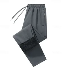 OUKU Men's Fleece Pants Winter Pants Trousers Casual Pants Pocket Drawstring Elastic Waist Plain Comfort Warm Sports Outdoor Daily Fashion Casual Black Dark Blue Micro-elastic