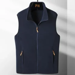 Sale OUKU Men's Fleece Vest Polar Fleece Gilet Daily Wear Going out Festival Sport Basic Fall & Winter Zipper Pocket Polyester Warm Solid Colored Zipper Standing Collar Regular Fit Light Blue Black Dark Navy