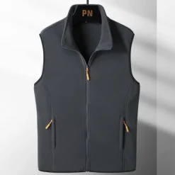 Sale OUKU Men's Fleece Vest Polar Fleece Gilet Daily Wear Going out Festival Sport Basic Fall & Winter Zipper Pocket Polyester Warm Solid Colored Zipper Standing Collar Regular Fit Light Blue Black Dark Navy