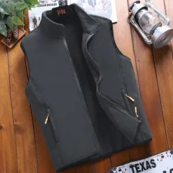Sale OUKU Men's Fleece Vest Polar Fleece Gilet Daily Wear Going out Festival Sport Basic Fall & Winter Zipper Pocket Polyester Warm Solid Colored Zipper Standing Collar Regular Fit Light Blue Black Dark Navy
