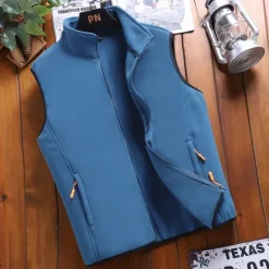 Sale OUKU Men's Fleece Vest Polar Fleece Gilet Daily Wear Going out Festival Sport Basic Fall & Winter Zipper Pocket Polyester Warm Solid Colored Zipper Standing Collar Regular Fit Light Blue Black Dark Navy