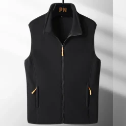 Sale OUKU Men's Fleece Vest Polar Fleece Gilet Daily Wear Going out Festival Sport Basic Fall & Winter Zipper Pocket Polyester Warm Solid Colored Zipper Standing Collar Regular Fit Light Blue Black Dark Navy