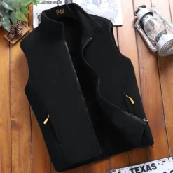 Sale OUKU Men's Fleece Vest Polar Fleece Gilet Daily Wear Going out Festival Sport Basic Fall & Winter Zipper Pocket Polyester Warm Solid Colored Zipper Standing Collar Regular Fit Light Blue Black Dark Navy